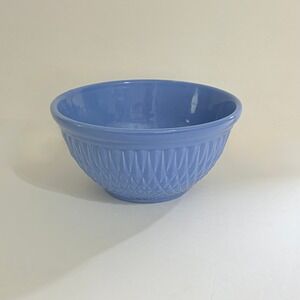 Vintage A.E. HULL Pottery Company Blue Kitchen Bowl Nesting Glossy Diamond